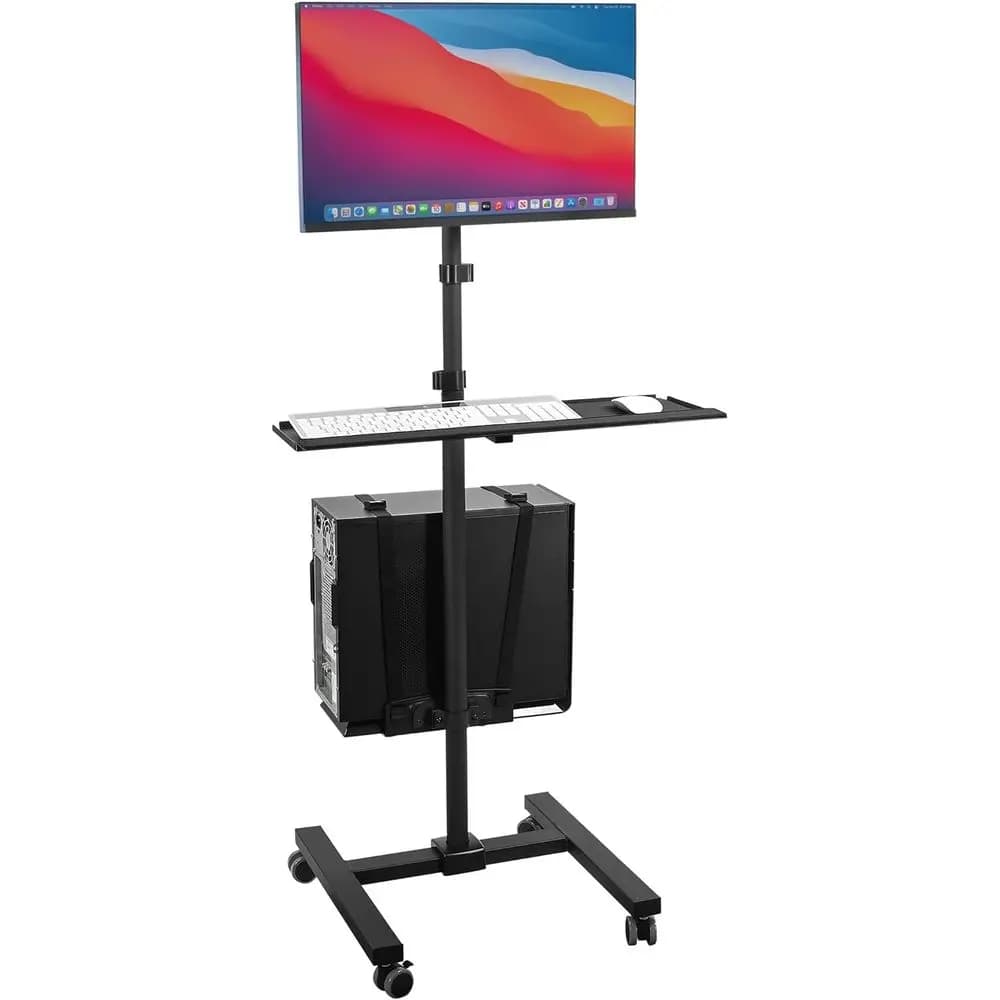 Carrello mobile regolabile per computer con supporto per monitor, postazione di lavoro da scrivania, vassoio per tastiera, supporto per CPU, altezza fino a 70 cm