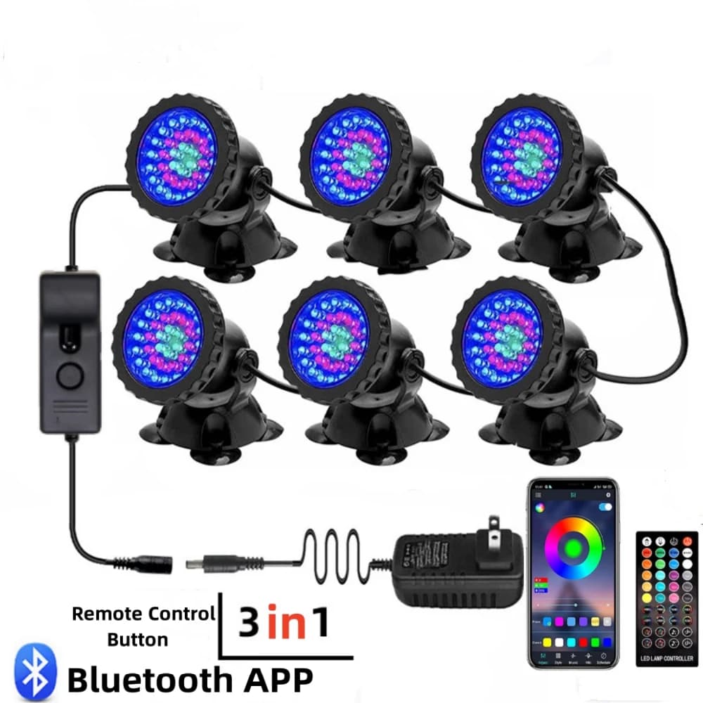 Luce a LED per piscina luce subacquea RGB 36leds IP68 faretto impermeabile APP Bluetooth telecomando lampada a LED per acquario