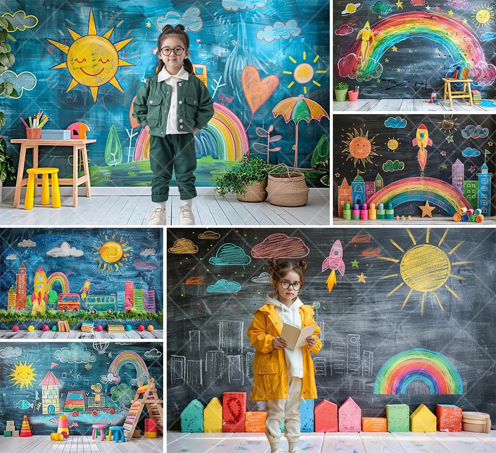Mehofond Sfondo fotografico Ritorno a scuola Lavagna Aula Bambini Festa di compleanno Ritratto Decor Sfondo Studio fotografico