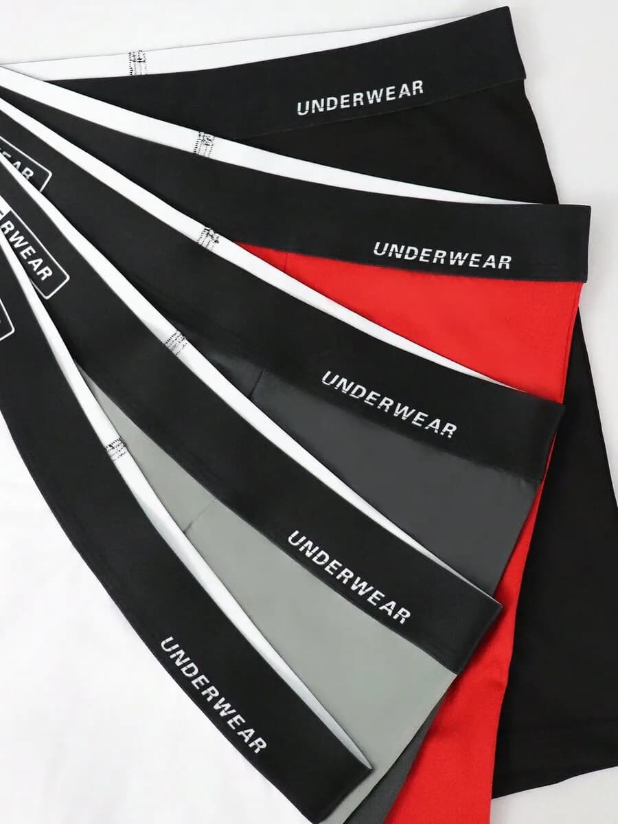 5 Pcs Mens Contrast Color Letter Print Elastic Waist Boxer Briefs
