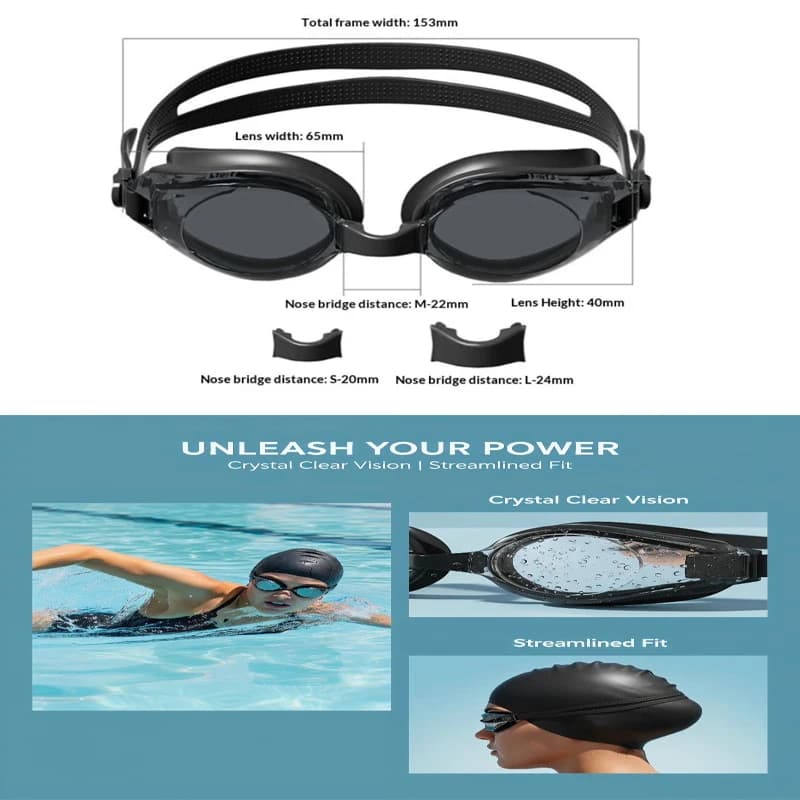 Occhialini da nuoto antiappannamento con protezione UV e set di cuffie in silicone per adulti, per sport acquatici