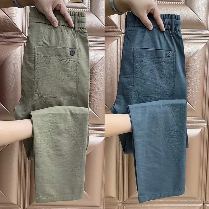 Pantaloni estivi da uomo in cotone e lino sottile, larghi, dritti, casual, a nove punte, traspiranti, comodi e leggeri