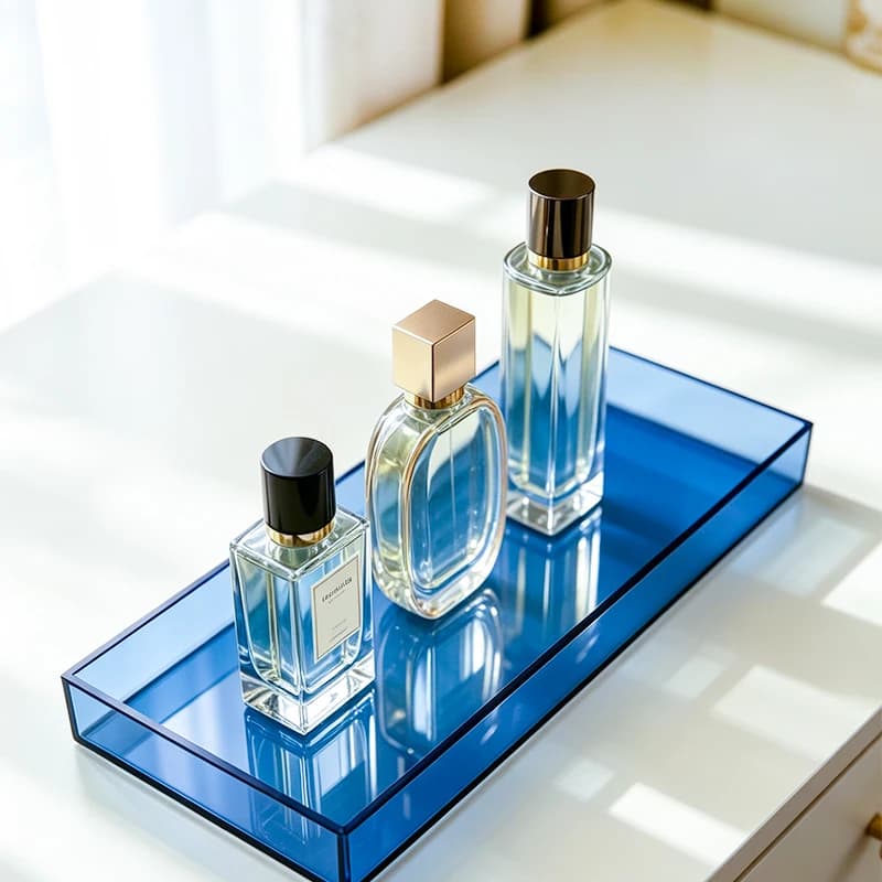 Multi-Color Acrylic Rectangular Storage Tray, Luxury Cosmetics and Perfume Display Tray, Home Desktop Decoration Tray, Thickened Acrylic Right-Angle Storage Tray, Transparent/Blue/Red/Yellow/Green Multiple Colors Available, Bathroom Vanity Key and Perfume Display Tray
