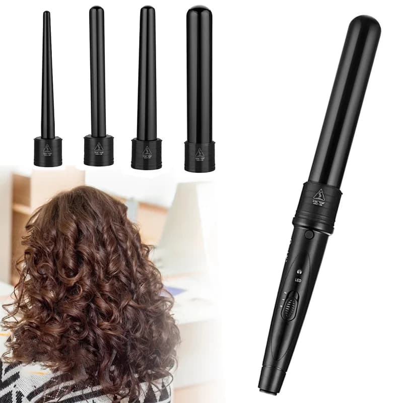 Professional Electric Tools Set for Salon Hairstyles: Iron Curlyhairs with Interchangeable Cylinders, Iron for Waves and Arricciacapelli LED Bacchetta for Waves Beach