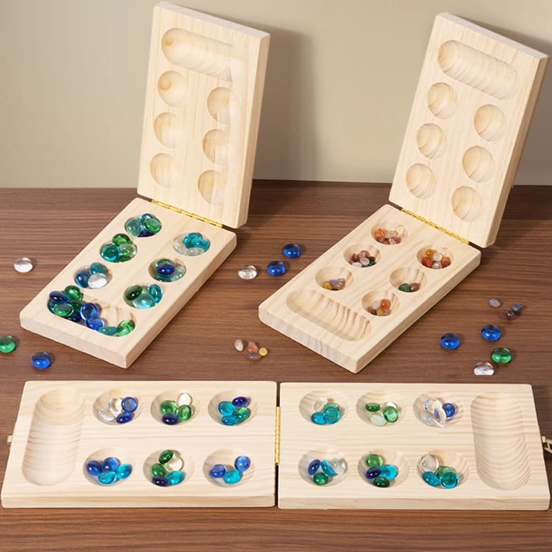 Mancala Gioco da tavolo Set Giochi per famiglie Perline multicolori Età 7+ Pieghevole in legno per regalo di festa Famiglia intera per adulti Ragazzi Ragazze