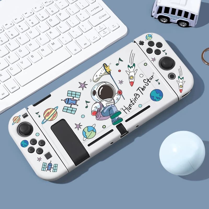 Custodia protettiva per astronauta dei cartoni animati compatibile con Nintendo Switch, guscio morbido in TPU antigoccia, guscio protettivo, accessori