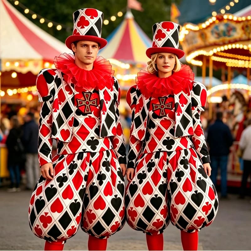 Adult High End Luxury Poker Clown Cosplay Costume Couple Outfits Carnival Parade Float Dress Festival Interactive Show Full Set