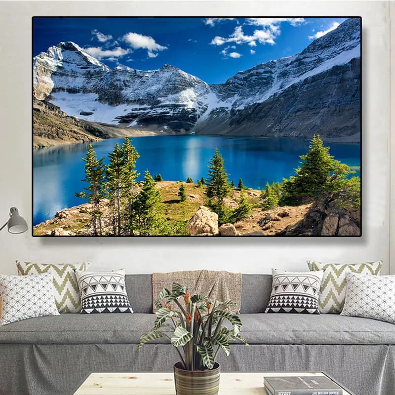 Nordic Mountain Lake Picture Nature Scandinavian Landscape Canvas Painting Landscape Poster Wall Art for Home Room Decoration