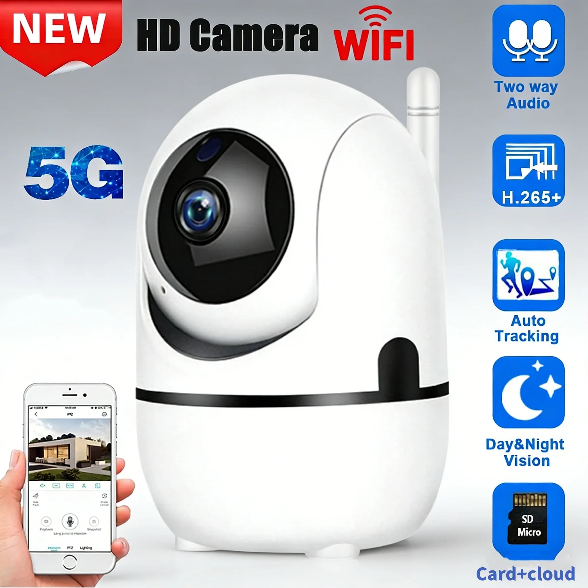 Mini Telecamera Smart Home con Tracciamento Automatico 1080P, Telecamera IP WiFi con Visione Notturna Completa, Telecamera di Sicurezza Wireless per Bambini