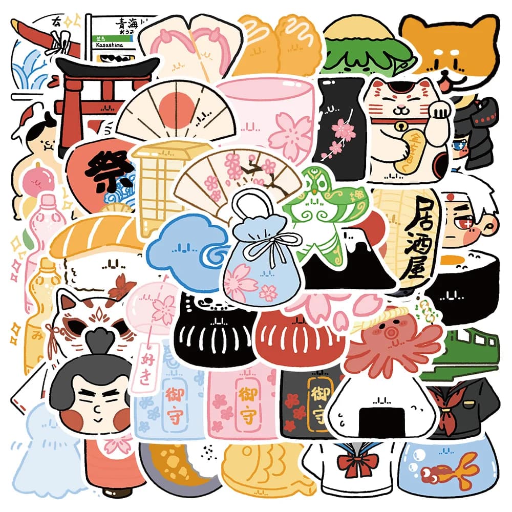 50 pz Anime simpatico cartone animato giapponese fortuna gatto Kawaii oggetti adesivi fai da te Scrapbook Laptop moto decalcomania Graffiti Sticker
