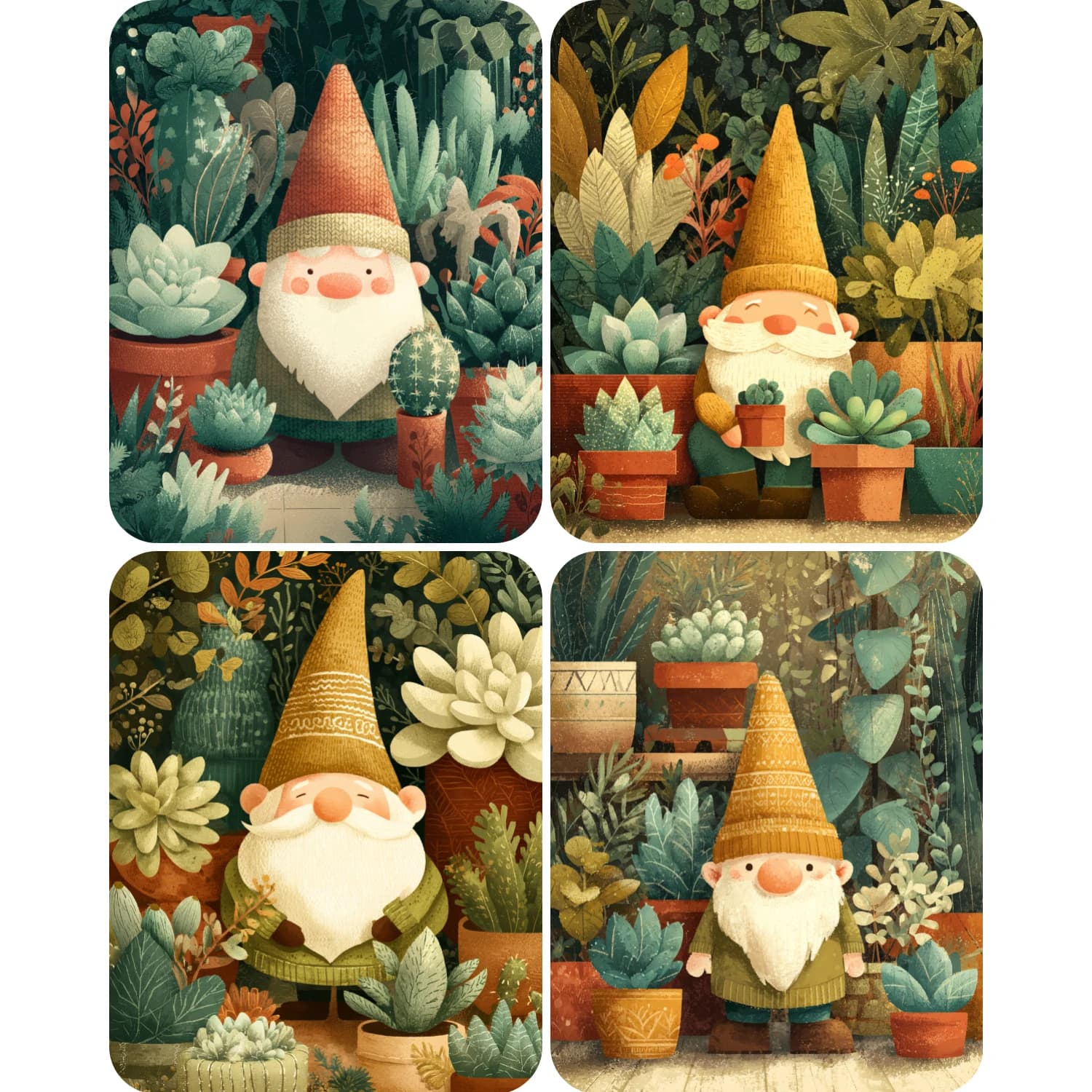 Hand Paint Dwarfs and succulent plants Painting By Numbers Kit DIY Acrylic Artwork Canvas Art Gift Home