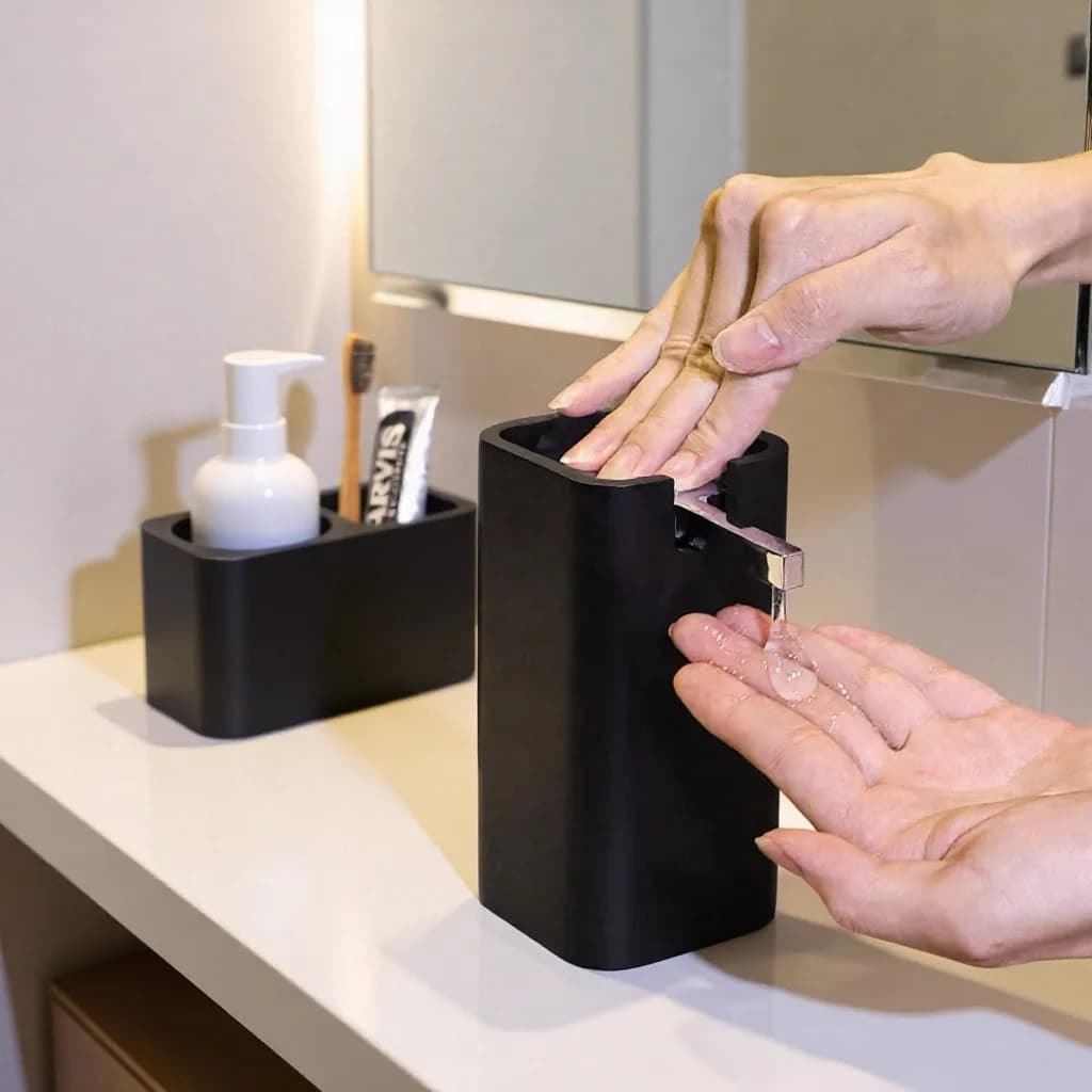 Dispenser di Sapone in Resina, Portaspazzolino da Bagno, Contenitore per Lozioni, Flacone Erogatore a Pressione per Igienizzante Mani