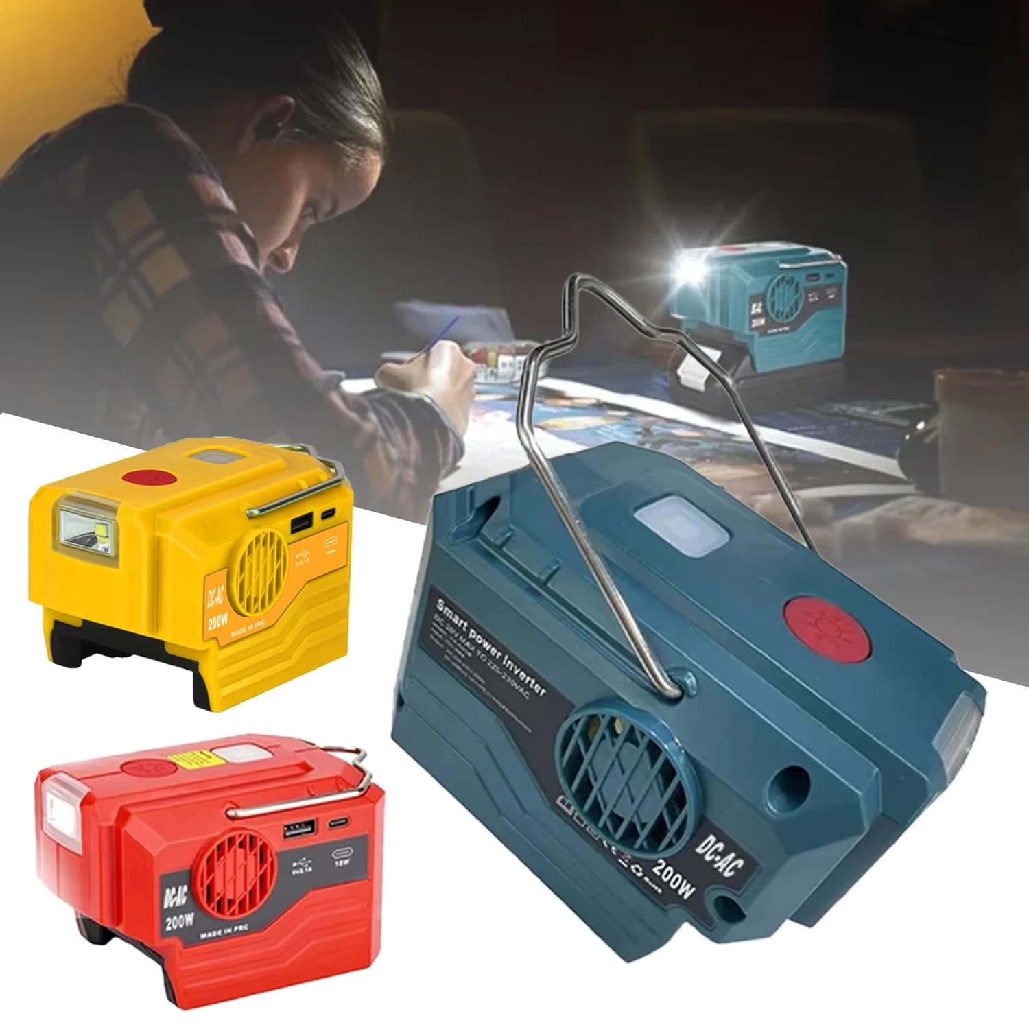 Convertitore di potenza per batteria Makita/Dewalt/Milwaukee/Bosch 18V, centrale elettrica portatile DC 18V a AC 120V/220V con USB, tipo C