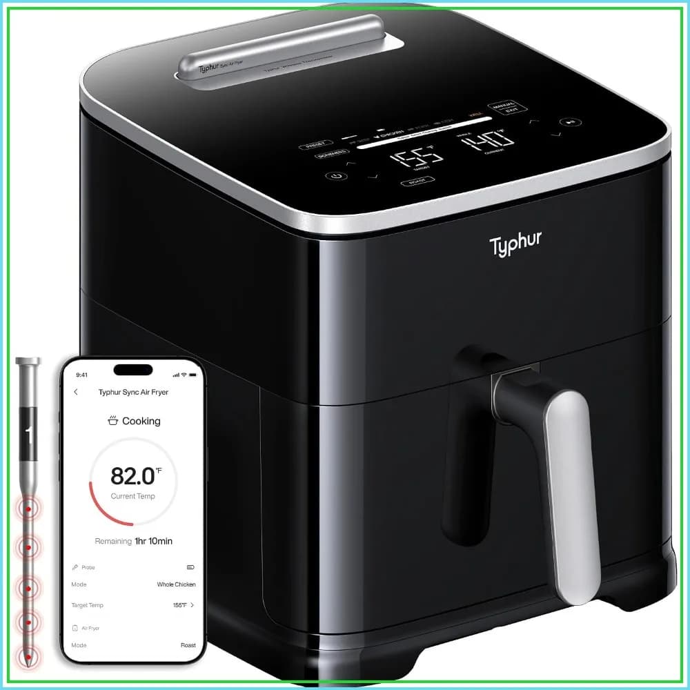 8QT AI Smart Air Fryer with Built-in Wireless Probe, 9-in-1, PFAS-Free Ceramic, 450°F, Fits 6lb Chicken, Dishwasher Safe