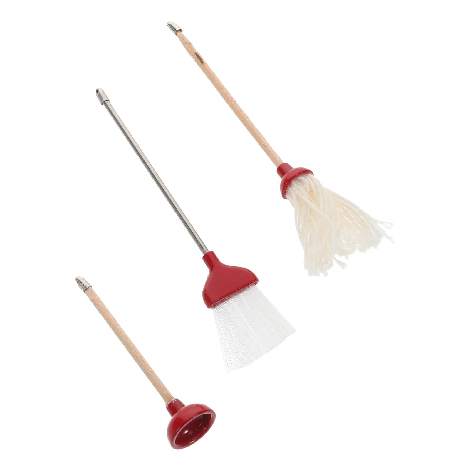 Set Miniatura per Pulizie Bagno, Accessori Realistici per Casa delle Bambole, Include Scopa, Mop e Sturalavandini, Colore Nero