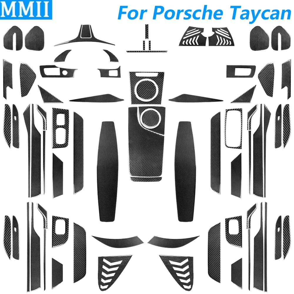 Adesivo in Vera Fibra di Carbonio per Decorazione e Protezione Interni Auto, Nero, per Porsche Taycan 2019-2026, Accessori Auto