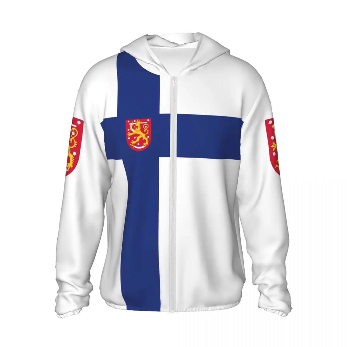 2026 Summer Finland Flag Polyester Sunscreen Sun Protection Fishing Running Clothes Quick Dry Performance With Zipper Hoodie