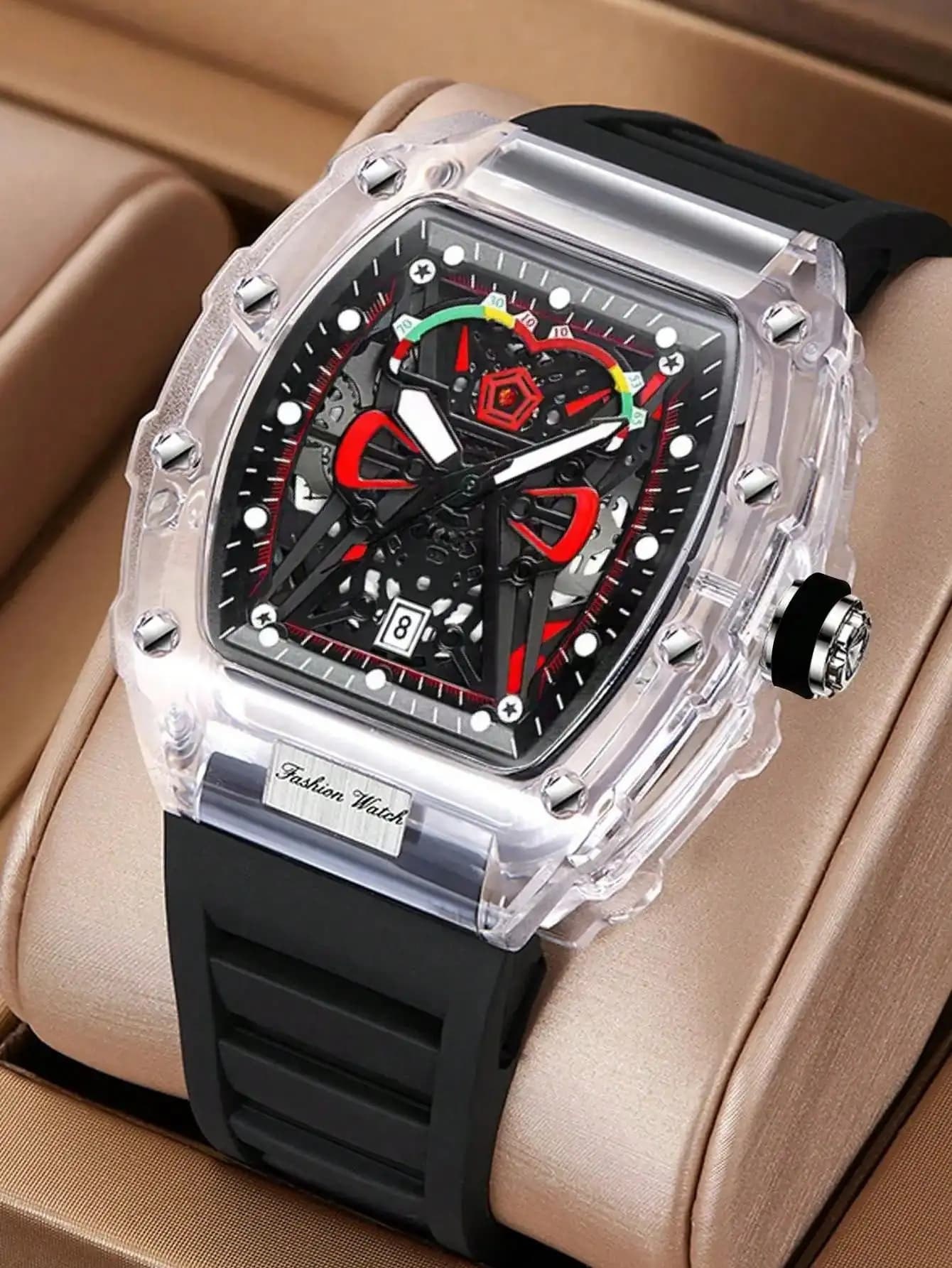 New Men's Quartz Watch Transparent Case Silicone Strap Luminous Calendar Wrist Watch Quartz Style Sports Leisure For Men