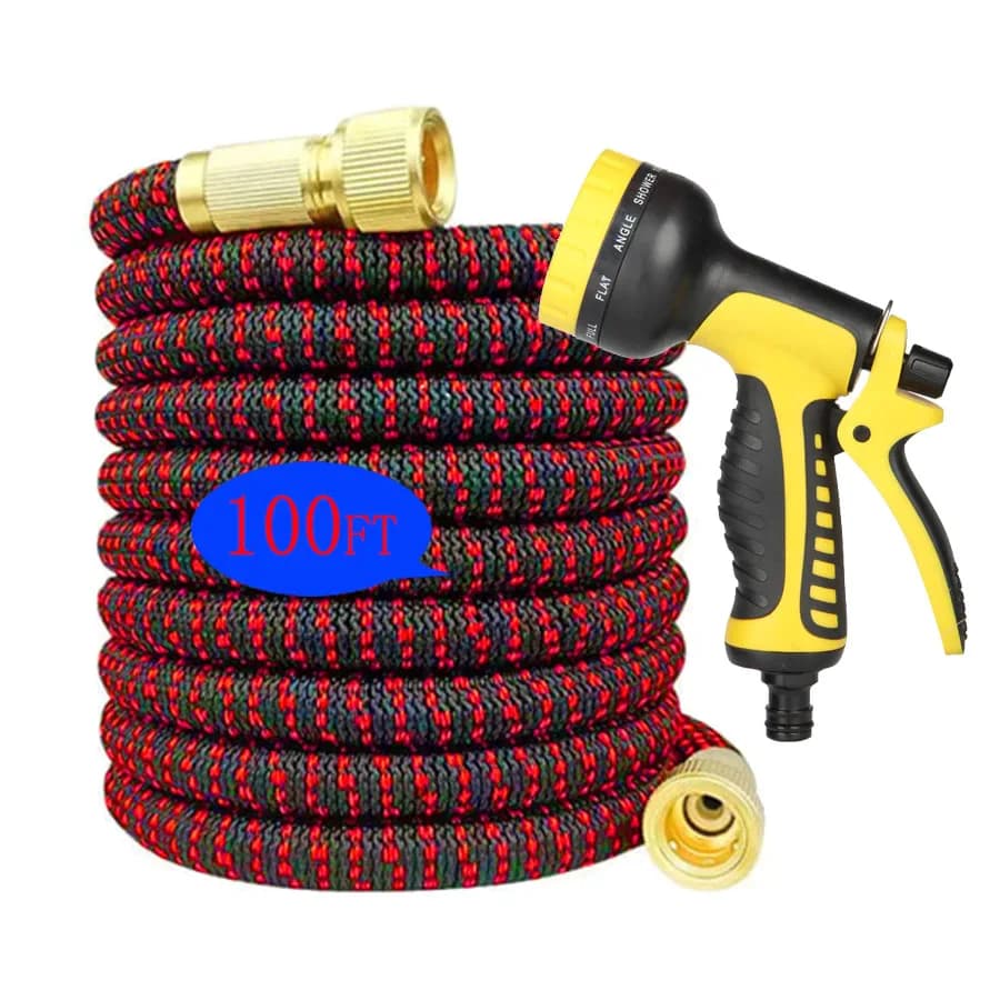 30 Meters Expandable Garden Pipe with 10 Functions Spruce Gun, Flexible Tube with Brass Fittings, Anti-loss and Retractable