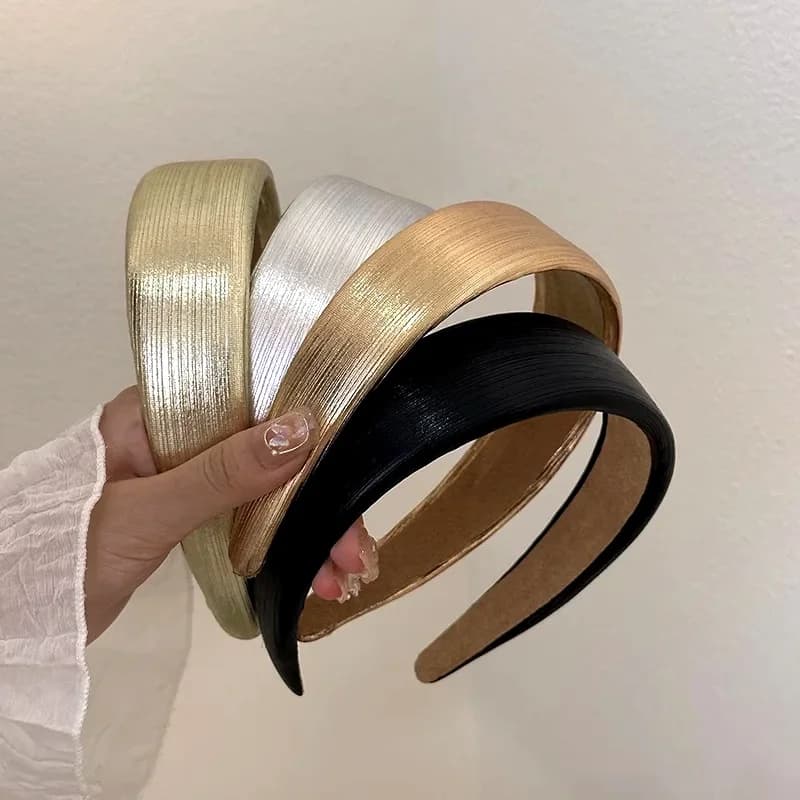 Korean Style Wide Leather Hairbands Shiny Gold Silver Pu Headbands Fashion Plain Sponge Hair Hoop Women Hair Clip Retro Headwear