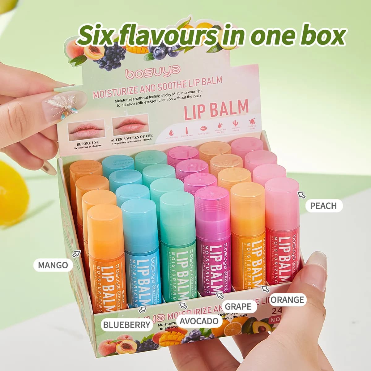 24 pezzi serie di frutta balsamo per labbra set miele uva avocado riparazione idratante balsamo per labbra non appiccicoso anti-screpolature per la cura della pelle delle labbra