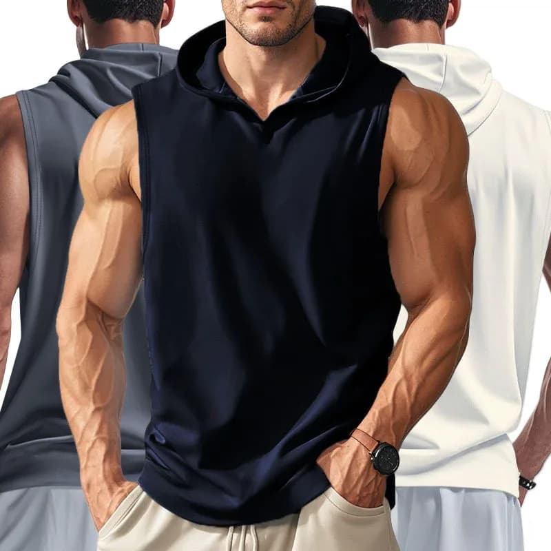 Canotte da corsa da uomo senza maniche T-shirt sportiva da palestra Allenamento fitness T-shirt da allenamento Top Abbigliamento sportivo Gilet estivo da uomo solido con cappuccio