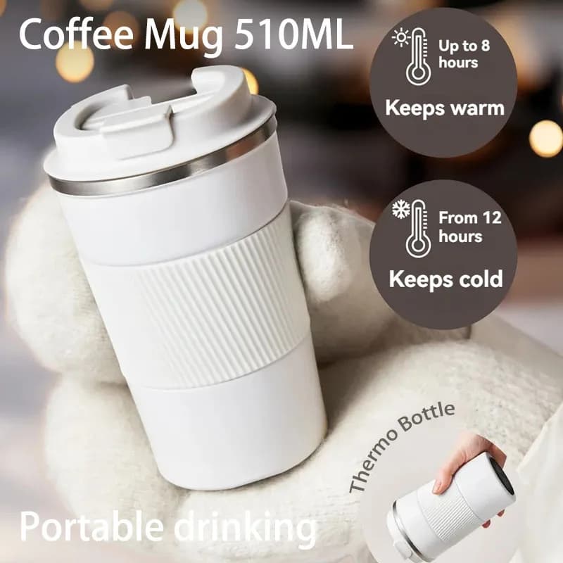 Tazza Termica da 510ML in Acciaio Inox, Thermos da Viaggio, Bottiglia d'Acqua Antigoccia per Auto, Thermos Sottovuoto che Mantiene Freddo e Caldo