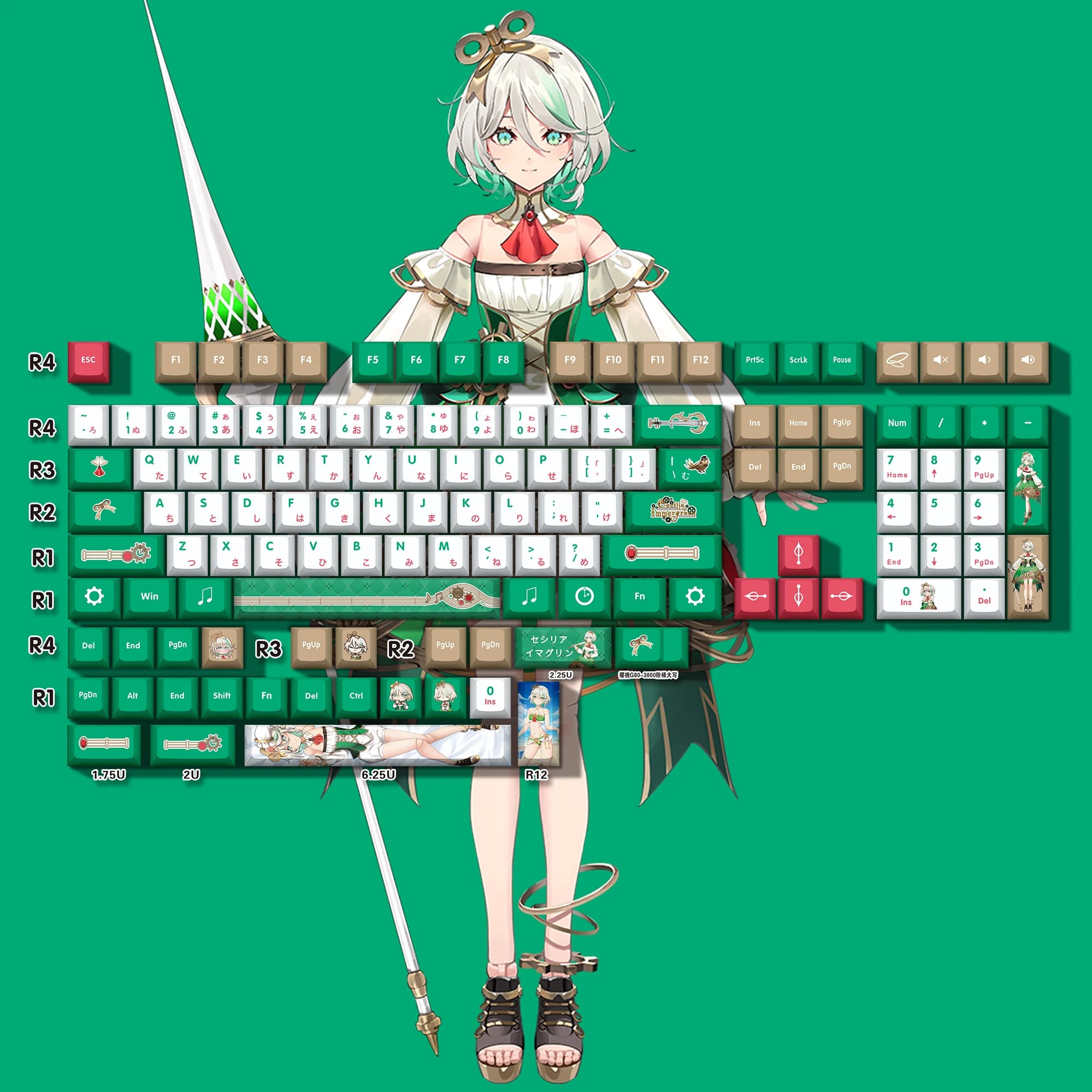 Cecilia Immergreen 132 Key Cap Vtuber Key Cover PBT Sublimazione della tintura Cherry Cross Axis Switch Keycap per tastiera meccanica regalo