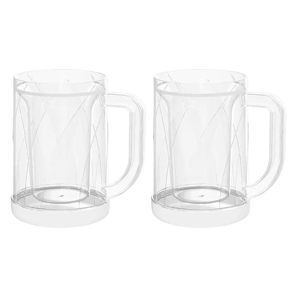 2 Pezzi Bicchieri Refrigeranti per Birra, Trasparenti a Doppia Parete in Plastica, Riutilizzabili per Bevande Fredde Estive