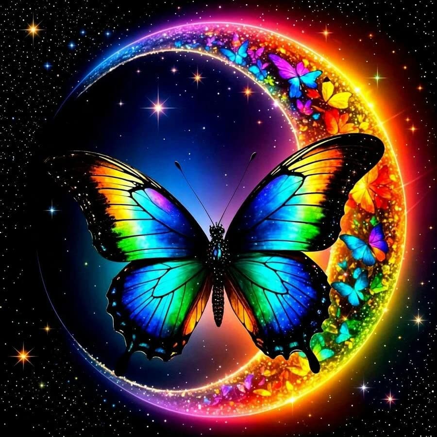5D DIY Diamond Painting Kit Colorful Butterfly Rainbow Crescent Moon Starry Sky Handmade Wall Art Home Decor Gift
