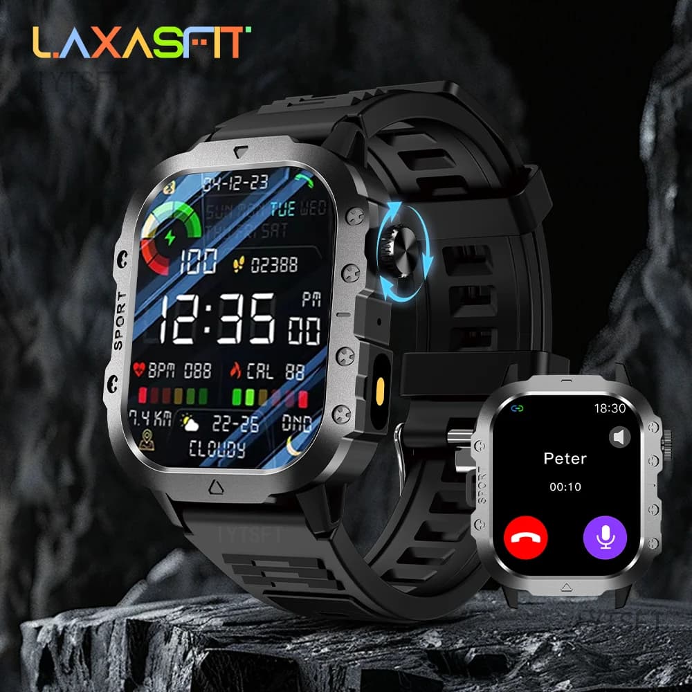LAXASFIT Smart Watch per sport all'aria aperta Schermo HD da 2.01 pollici Torcia a LED Chiamata vocale Bluetooth Smartwatch 2025 Nuovo
