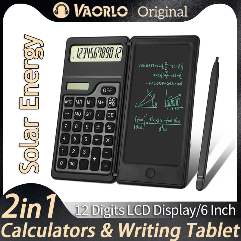 Calcolatrice a energia solare pieghevole 2 in 1 Display LCD a 12 cifre Desktop con penna per tablet da scrittura da 6 pollici per ufficio scolastico aziendale