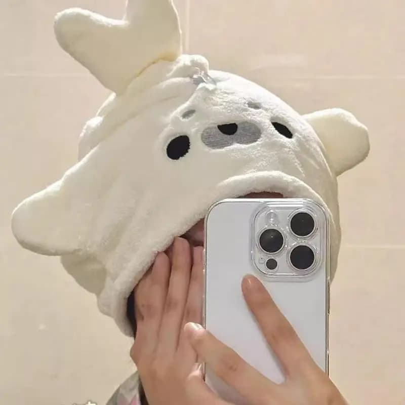 Kawaii Seal Dry Hair Cap Super Absorbent Coral Fleece Hair Towel Portable For Shower Travel Camping Daily Hair Care