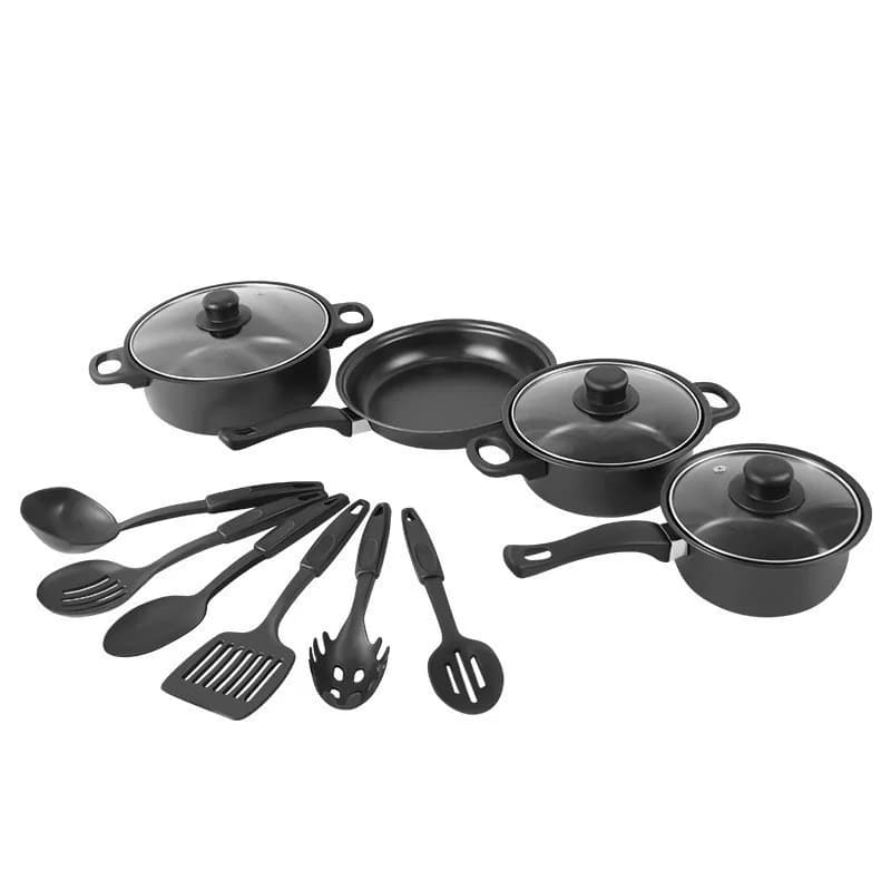 Set of 12-piece non-stick pans with lid, milk pot, Maifan stone pan, stackable cookware set for all types of stoves