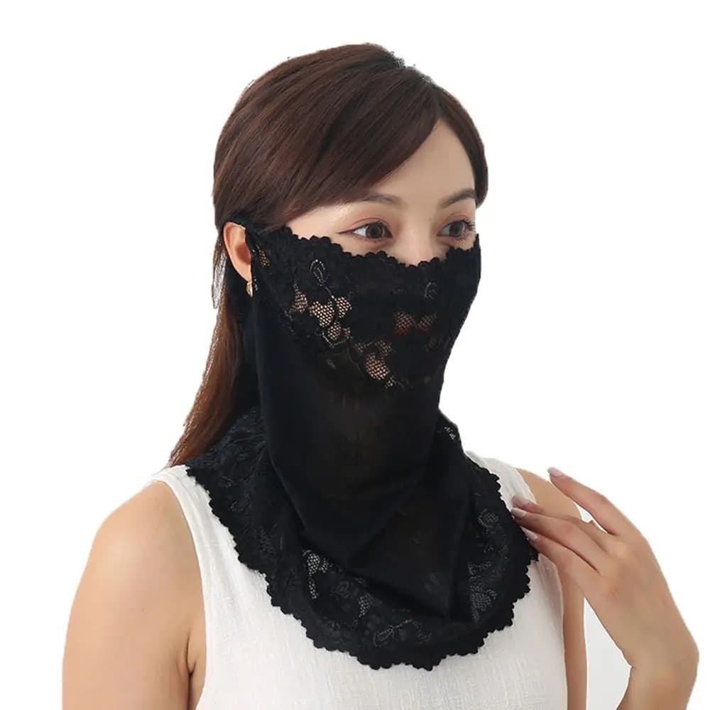 Thin Solid Color Outdoor Sunscreen Scarf Hanging Ear Sports Sun UV Protection Lace Mask Neck Scarf Face Scarves Face Cover