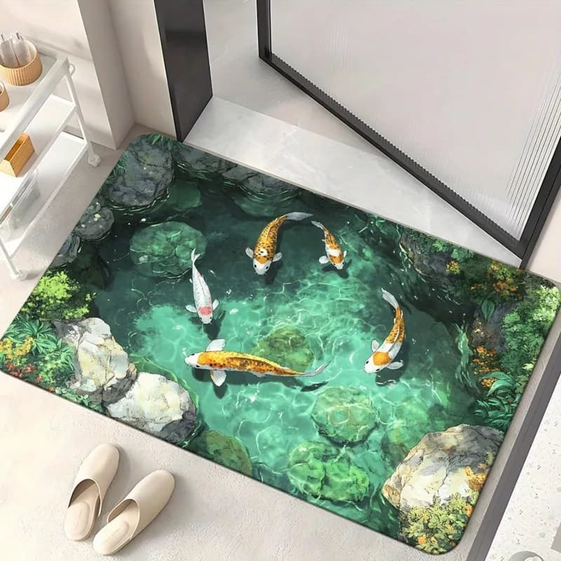 Tappetino Stampato con Sardine Subacquee, Tappeto Antiscivolo per Ingresso, Soggiorno, Veranda, Stile Grotta Acquatica