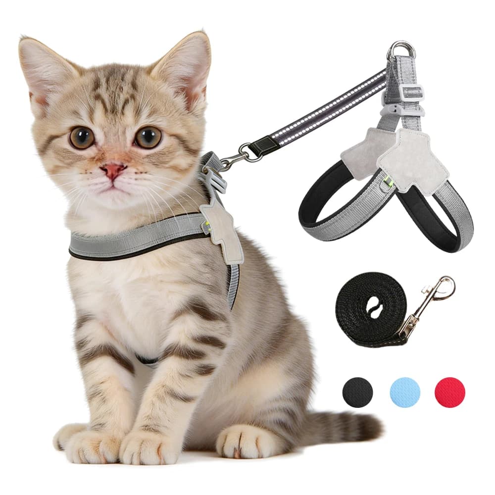 Set Guinzaglio e Pettorina Traspirante per Gatti, Regolabile, Anti-Fuga, Riflettente per Cani e Gatti, Cintura di Trazione per Gattini da Esterno
