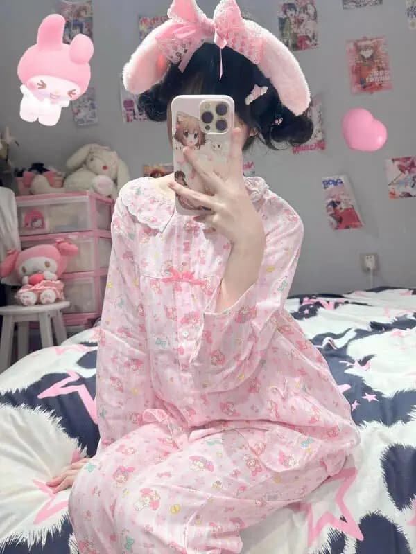 Pigiama Anime Cartoon alla Moda per Donne, Maniche Lunghe e Pantaloni Lunghi, Nuovo Stile Primavera-Autunno, Set Giovanile, Abbigliamento da Casa per Studenti, Kawaii