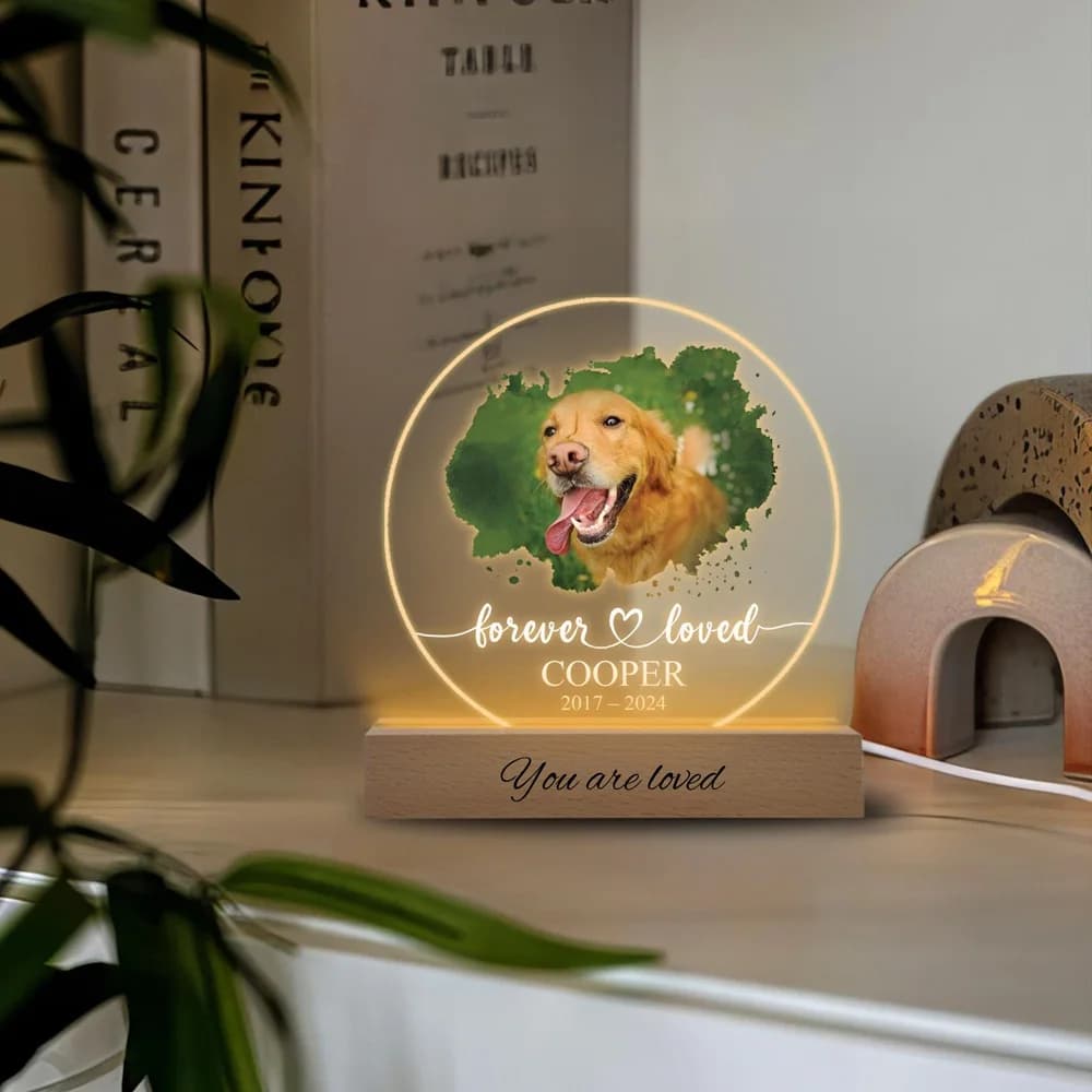 Decorazione commemorativa personalizzata per animali domestici per Honorare il tuo amico peloso per sempre con targhetta per foto in acrilico per cani touch personalizzata