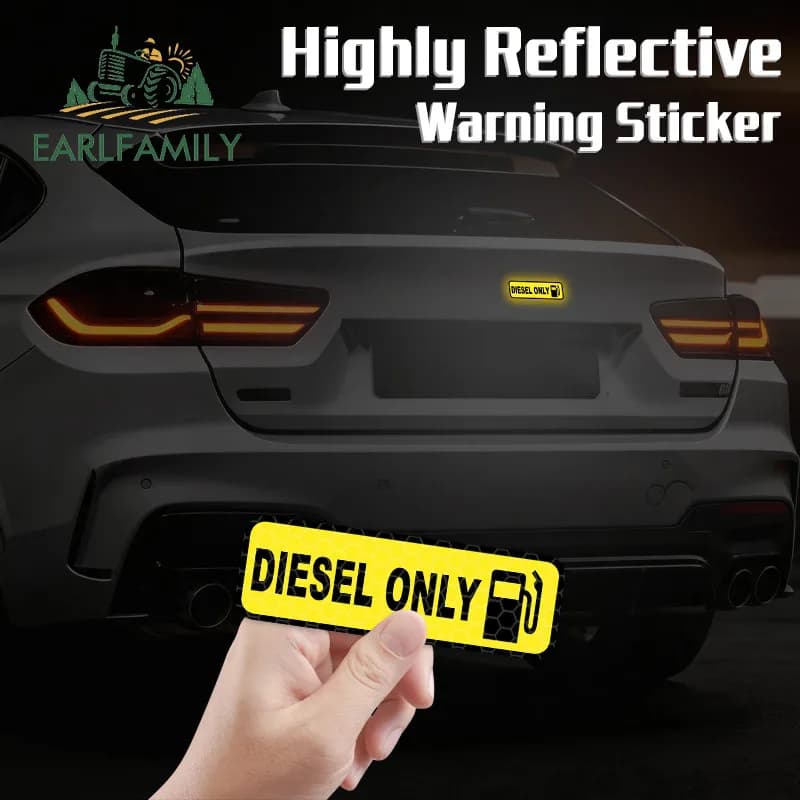 EARLFAMILY Adesivi Riflettenti di Avvertimento Solo per Diesel, per Auto, Moto, Parabrezza, Camion, Laptop, Decalcomanie in PVC Impermeabili, Accessori Auto