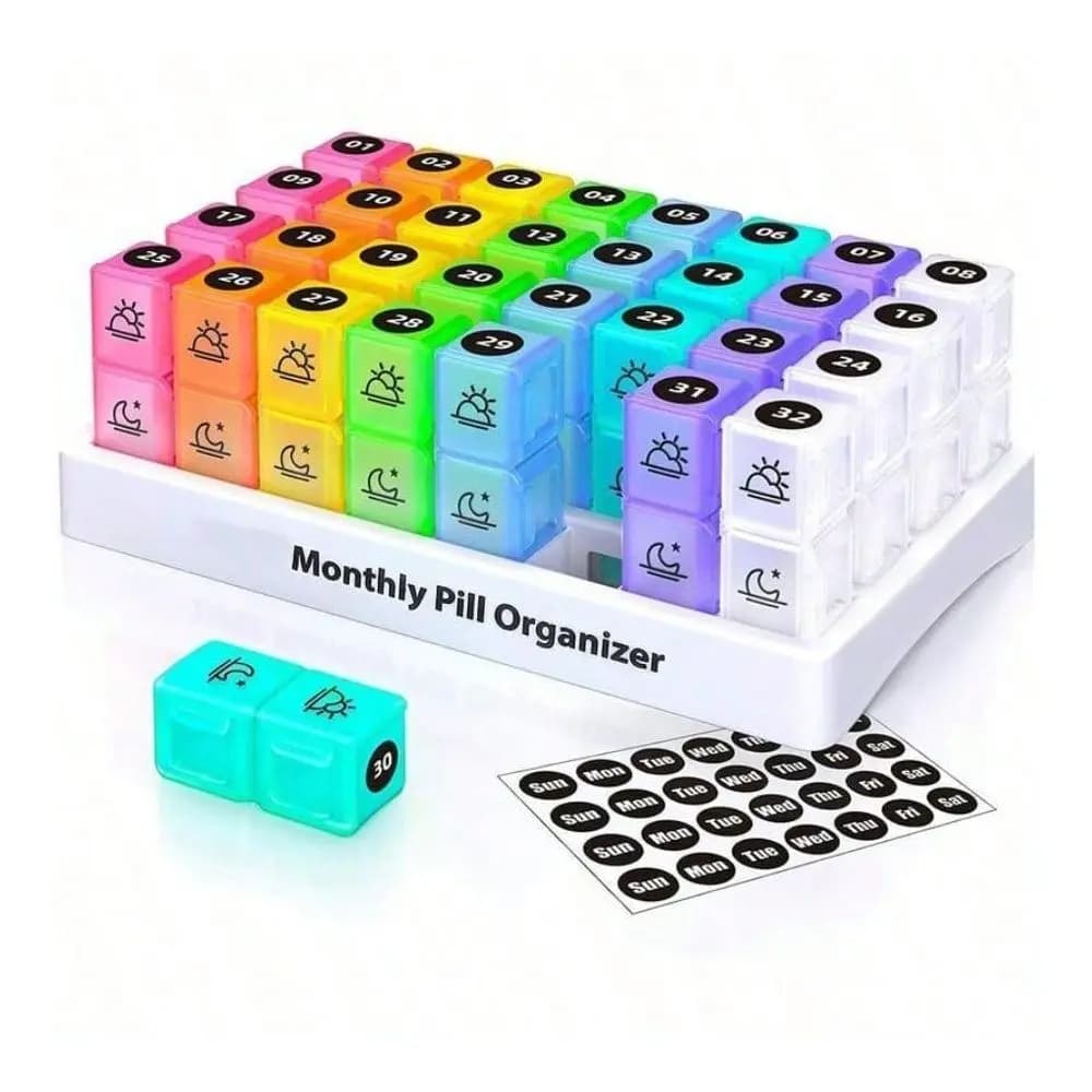 Monthly Pill Organizer Storage, 1 Set 2 Times A Day Pill Box, Pill Organizer With Stickers, AM PM Design, Holds Vitamins And Supplements, Medicine Organizer, Home Organization