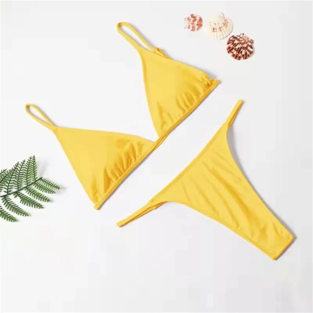 Sexy Triangle Bikini Thong Set Yellow Swimsuit String Y2K Swimwear Trend Women Two Piece Micro Bikinis Beach Outfit Bathing Suit