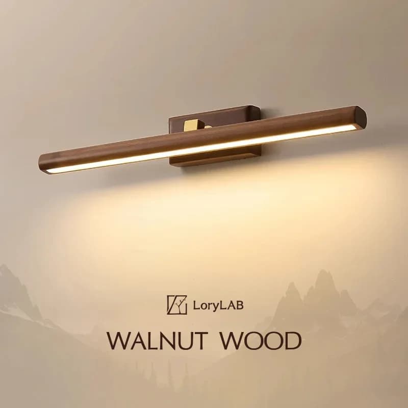 Lampada in legno di noce a striscia lunga, Wabi-Sabi moderno e minimalista, lampada da parete frontale a specchio, utilizzata per la vita, la camera da letto, il bagno e lo studio