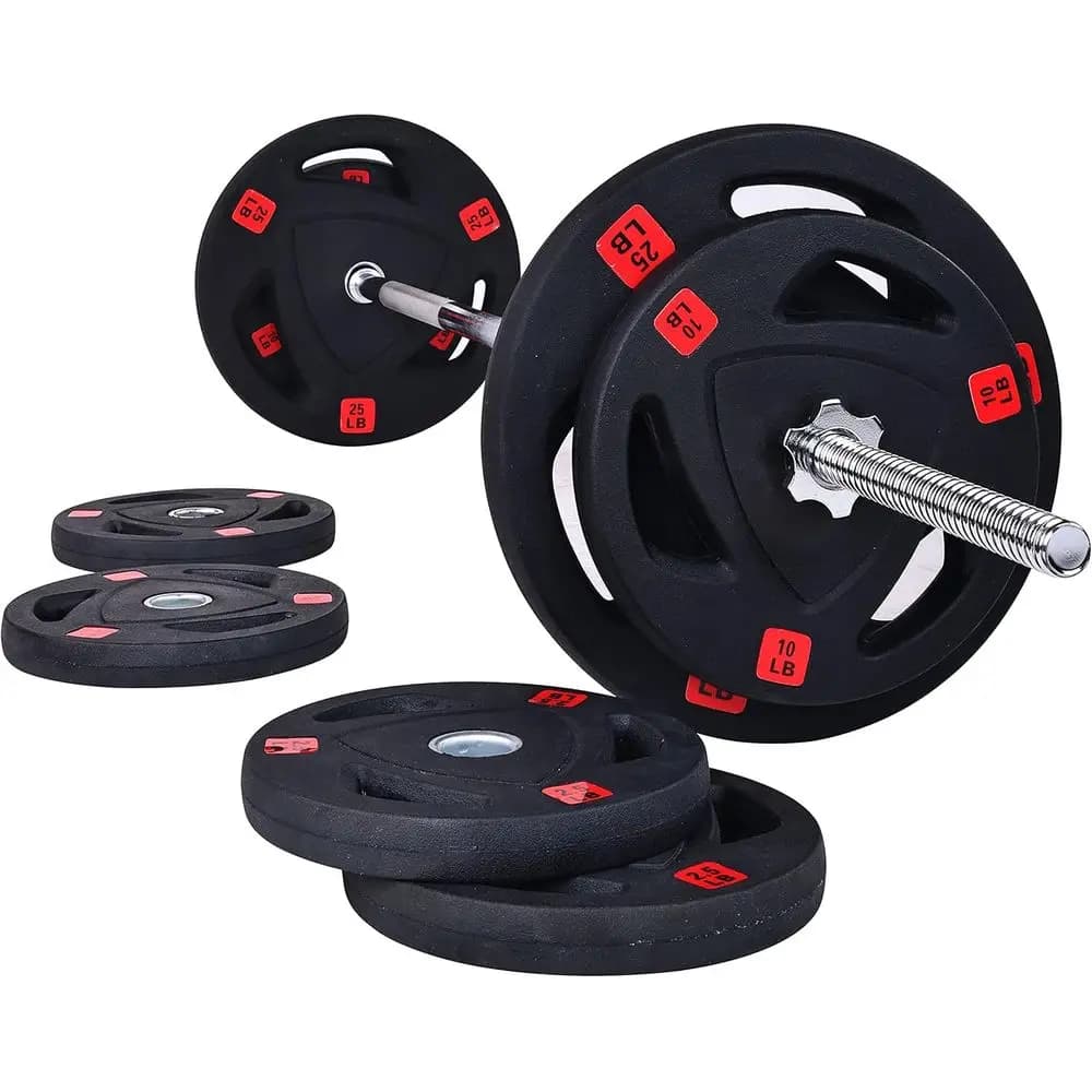 Cast Iron Standard Weight Plates Including 5FT Standard Barbell with Star Locks, 95-Pound Set (85 Pounds Plates + 10 Pounds Barb