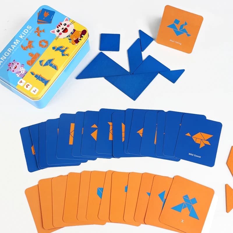 Puzzle Tangram in legno con carte di controllo Gioco creativo per bambini Giocattoli educativi per l'apprendimento precoce Coordinazione occhio-mano