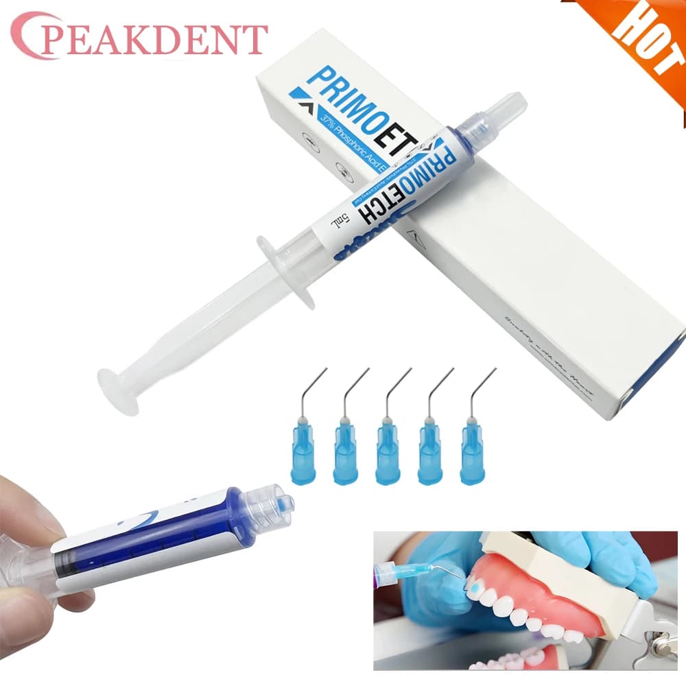 Gel per incisione per odontoiatria 37% Materiali dentali Pulizia dei denti Adesivo in resina Bretelle Colla incollatrice Acido fosforico incantante + 5 punte