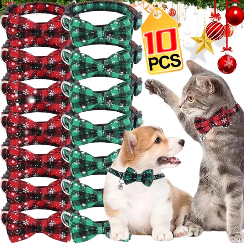 10/1 pz natale fiocco di neve collare per gatti collare per cani regolabile rimovibile Pet Cat papillon cane accessori natalizi forniture per animali domestici