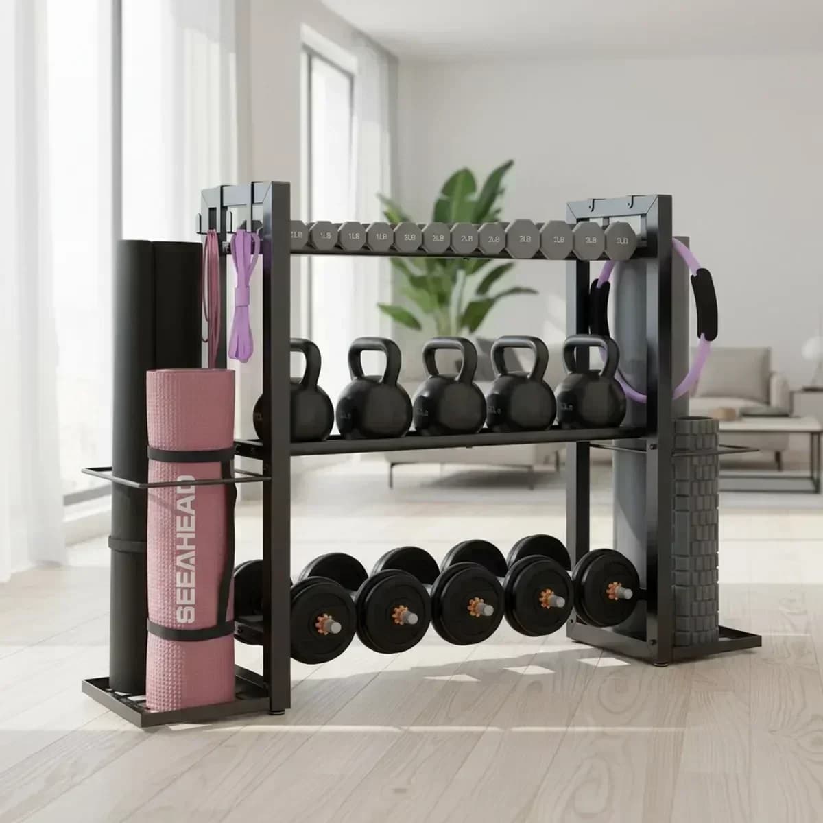 Adjustable 3-Tier Dumbbell Rack Metal Weight Stand Home Gym Storage