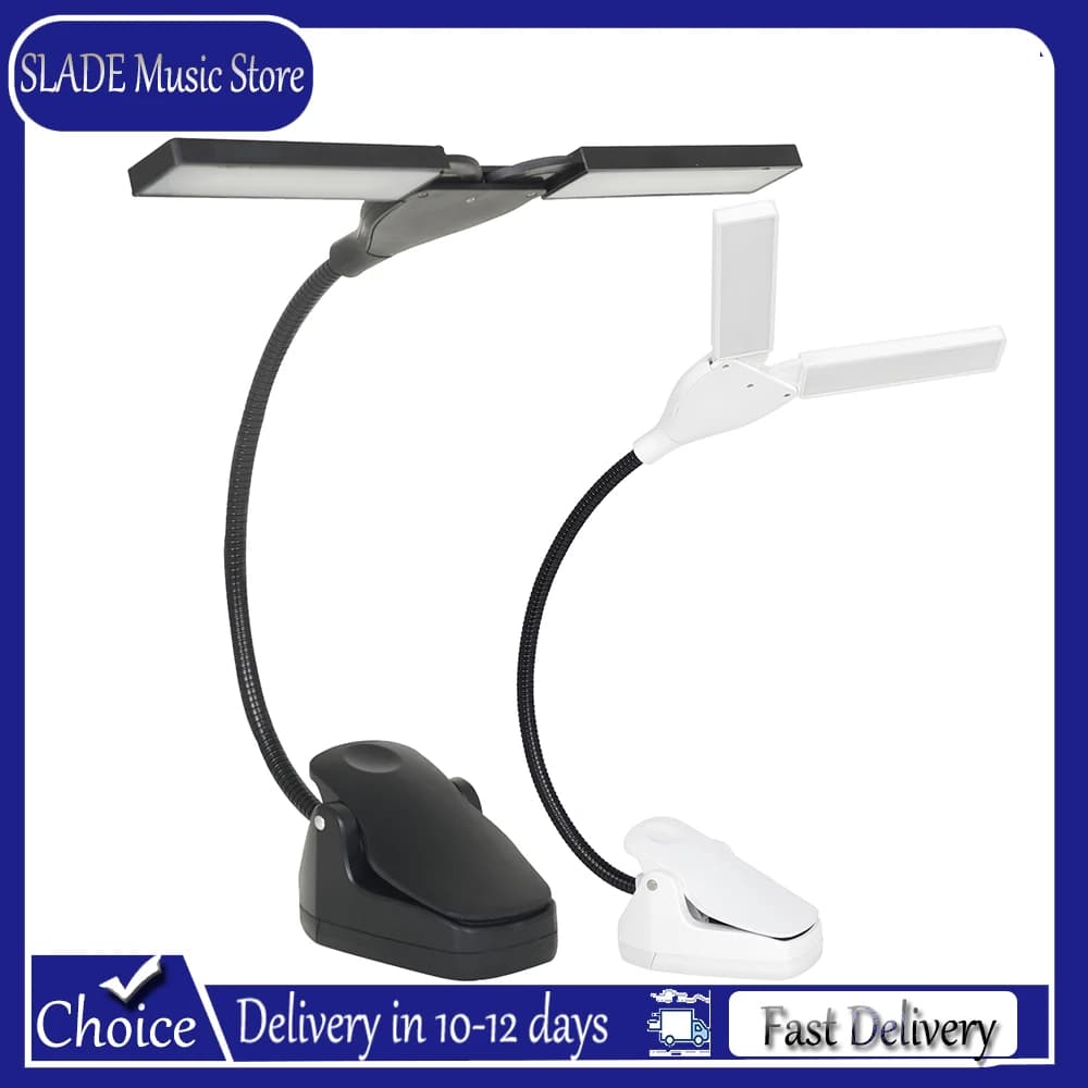 Rechargeable LED Music Stand Light Dual Head Clip On Lamp Flexible Gooseneck Eye Care for Piano Sheet USB Charging Black White