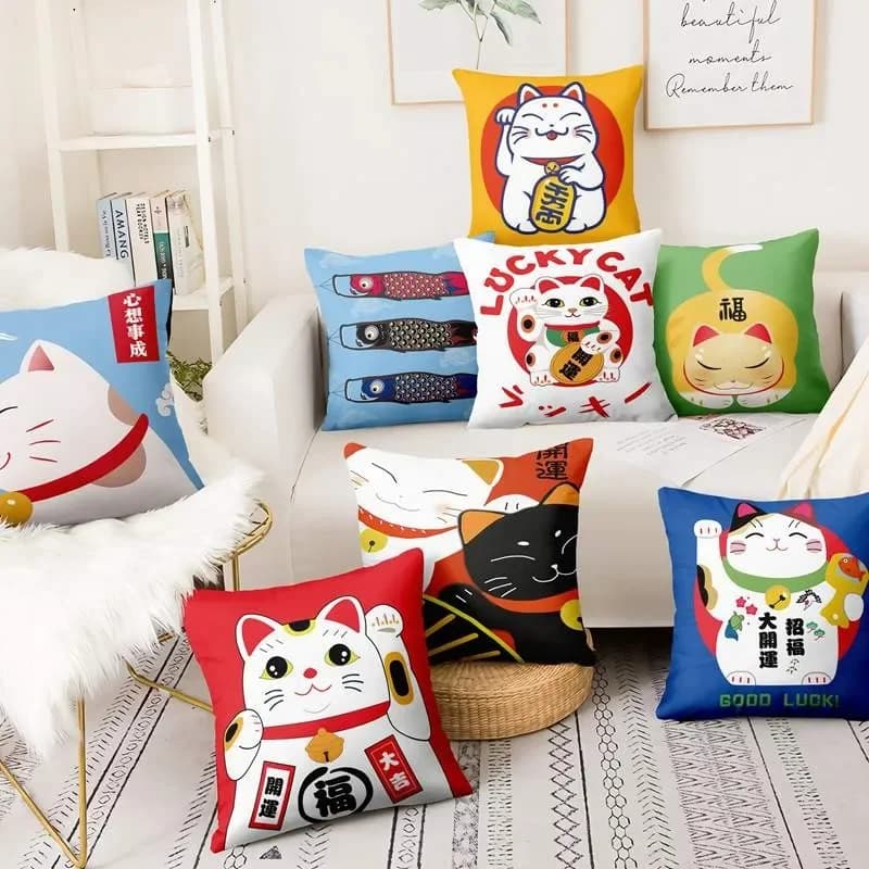 45x45cm poliestere giapponese Lucky Cat stampa federa casa cuscino decorazione Ukiyo-e cuscino